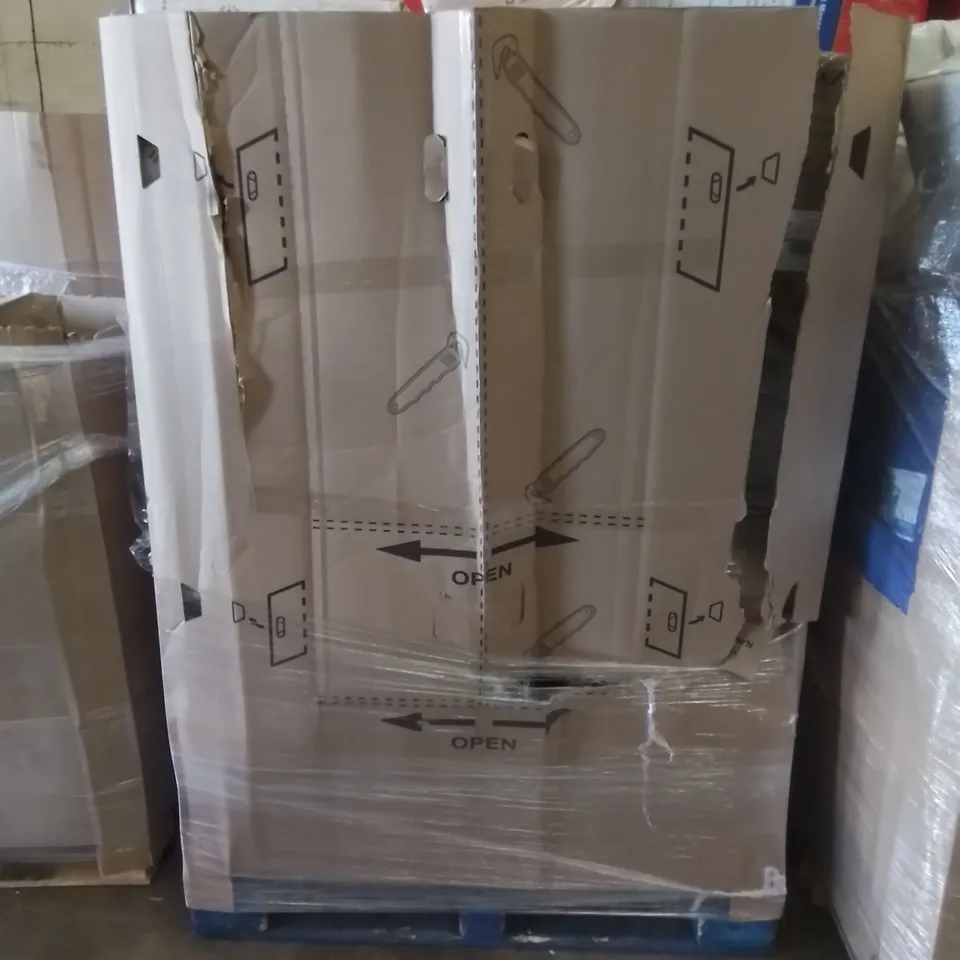 PALLET CONTAINING ASSORTED HOUSEHOLD PRODUCTS & GOODS. INCLUDES UNIVERSAL HOT TUB STEPS, ELECTRIC FOOT MASSAGER, ELECTRIC SMOKELESS GRILL, KITCHEN SILVERWARE AND UTENSIL ORGANIZERS ETC