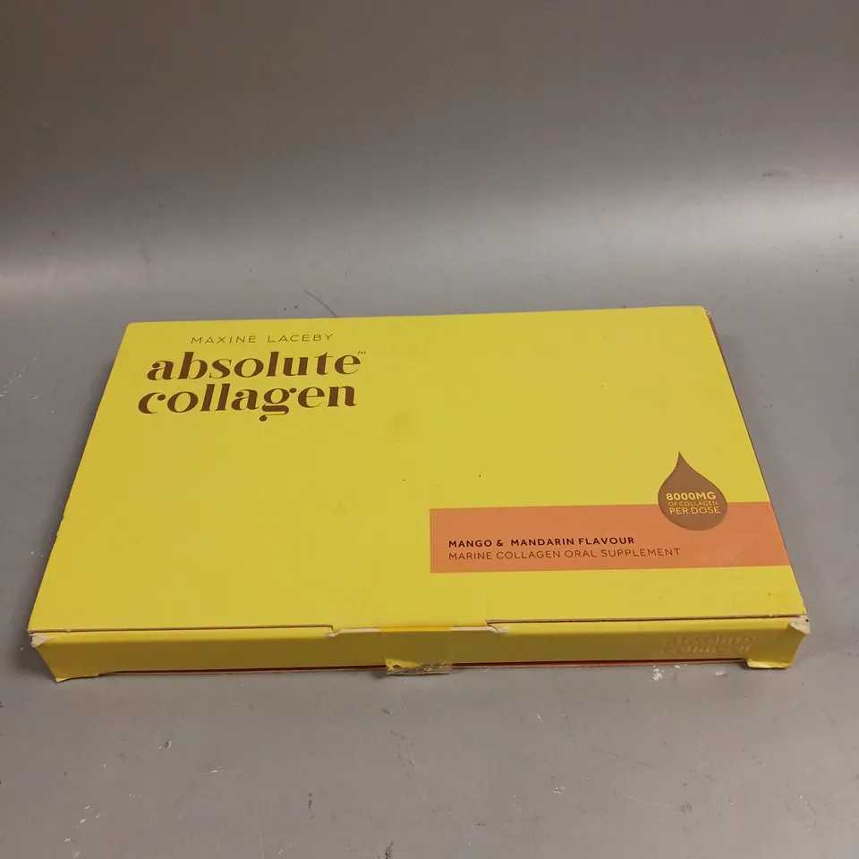 BOXED MAXINE LACEBY ABSOLUTE COLLAGEN ORAL SUPPLEMENT - 14 X 10ML SACHETS - MANGO & MANDARIN 