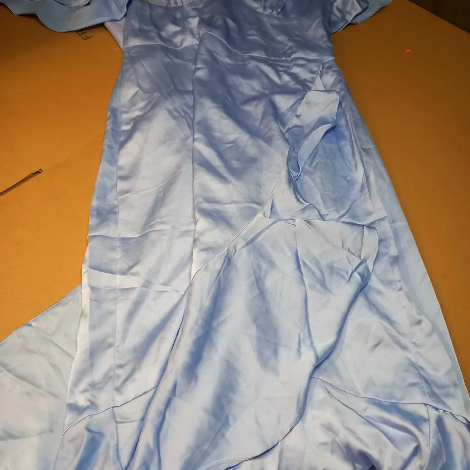 INTHESTYLE BLUE SATIN RUFFLE MIDI DRESS - SIZE 12