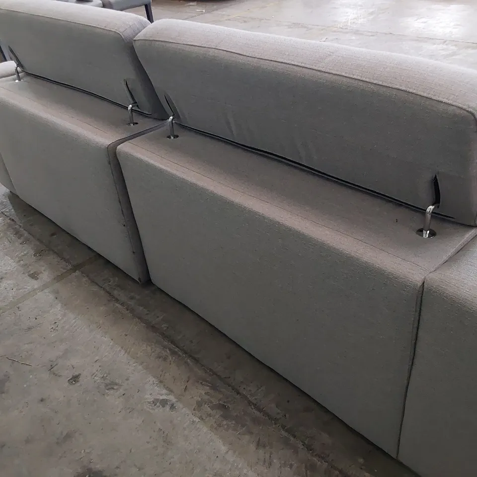 DESIGNER ITALIAN STYLE FOUR SEATER SOFA WITH ADJUSTABLE HEADRESTS GREY FABRIC