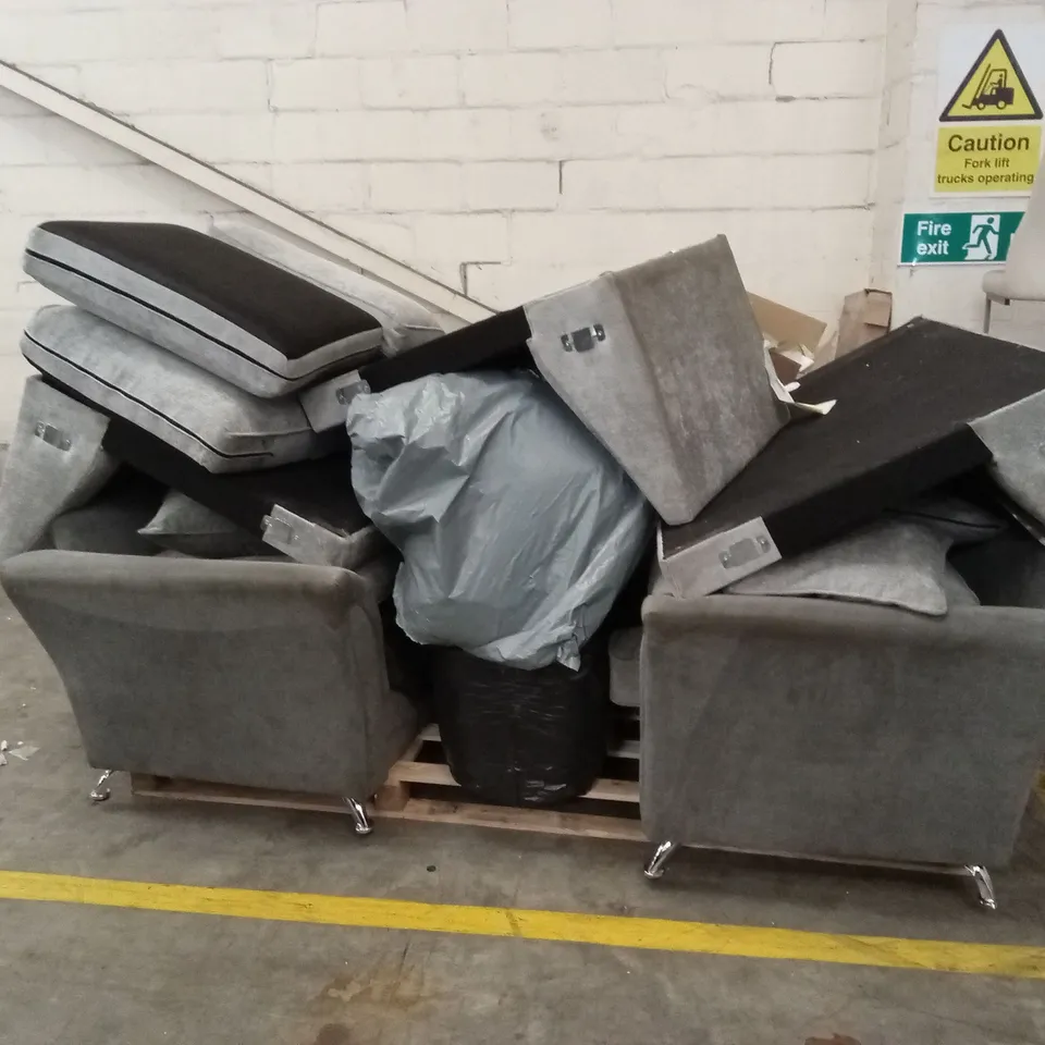 PALLET OF ASSORTED INCOMPLETE OR DAMAGED DESIGNER SOFAS AND SOFA PARTS