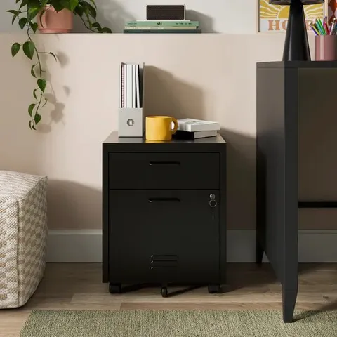 BOXED HELGA LOCKABLE 2 DRAWER STORAGE CABINET - BLACK (1 BOX)