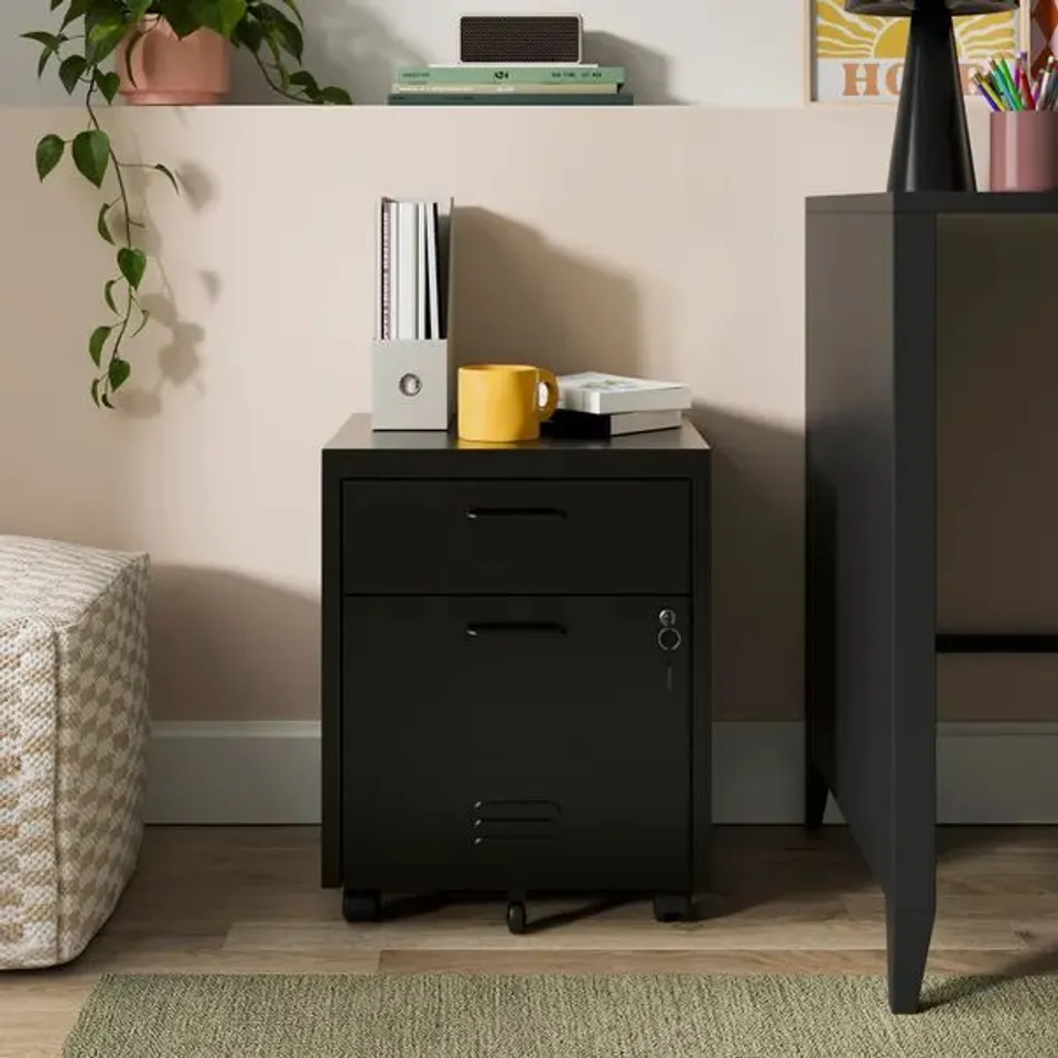 BOXED HELGA LOCKABLE 2 DRAWER STORAGE CABINET - BLACK (1 BOX)