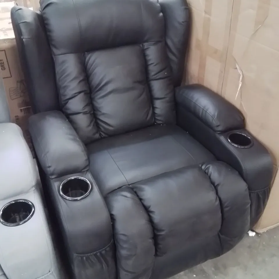 DESIGNER BLACK FAUX LEATHER POWER RECLINER CHAIR