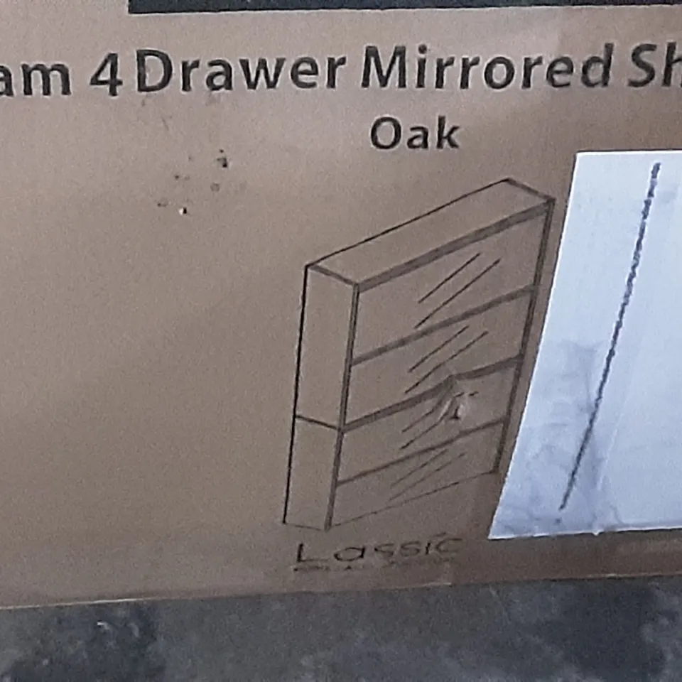 BOXED WELHAM  4 DRAWER MIRRORED SHOE CABINET , OAK 