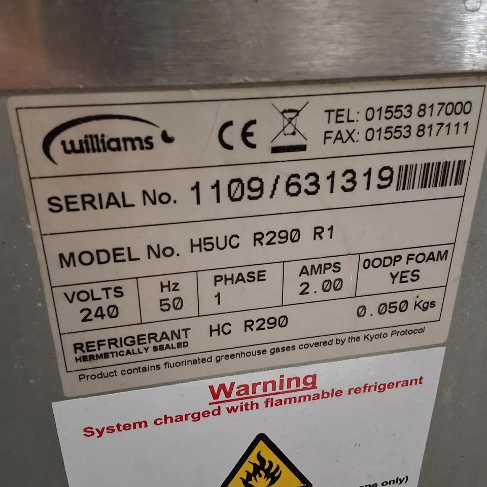WILLIAMS H5UC R290 R1 UNDERCOUNTER COMMERCIAL FRIDGE