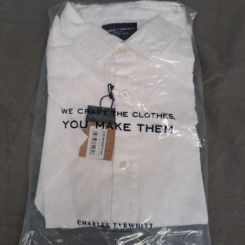 CHARLES TYRWHITT LINEN CLASSIC FIT SHIRT IN WHITE SIZE L