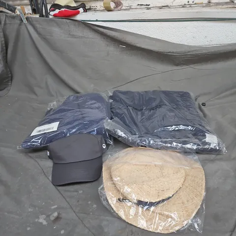 BOX OF APPROXIMATELY 20 ASSORTED CLOTHING ITEMS TO INCLUDE GREY CAP, SUN HAT, KNITTED JUMPER, ZIP UP FLEECE ETC