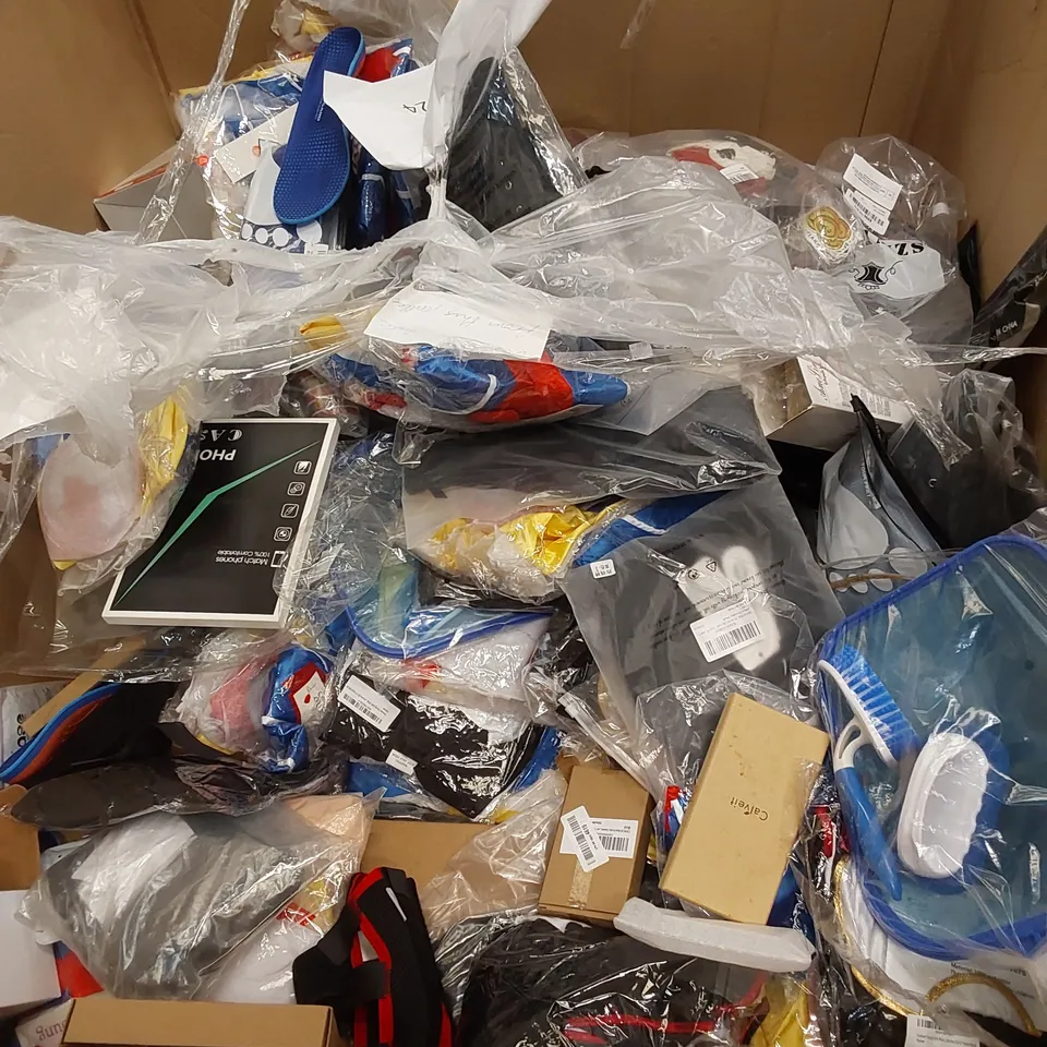 PALLET TO CONTAIN A LARGE ASSORTMENT OF CONSUMER PRODUCTS. INCLUDING; NECK BRACES, POOL CLEANING KITS, PIRATE COSTUMES ETC