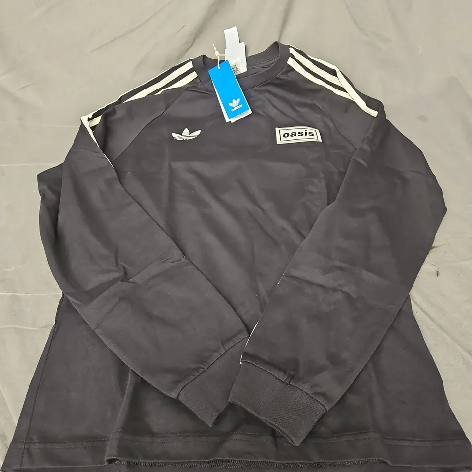 ADIDAS OASIS 3 STRIPE LONG SLEEVE TEE IN BLACK/CREAM SIZE S