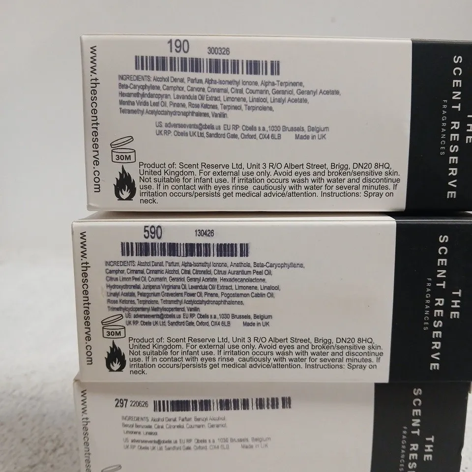 3 X 100ML OF ASSORTED THE SCENT RESERVE FRAGRANCES (MEN'S)