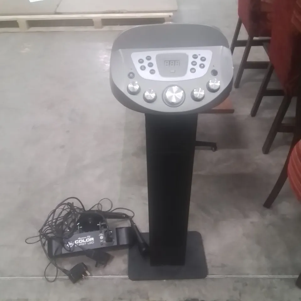 EASY KARAOKE SMART BLUETOOTH PEDESTAL KARAOKE SYSTEM WITH LIGHT EFFECTS + 2 MICS // MODEL: EKS828-BT