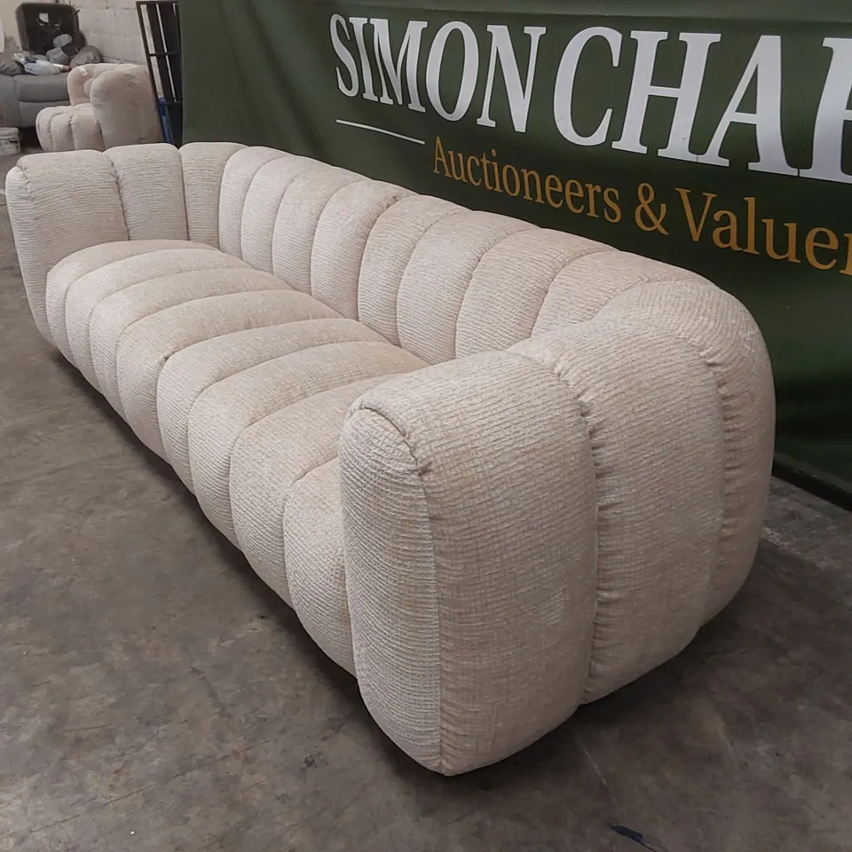 QUALITY DESIGNER DISKA MAXI GRAND 4 SEATER GLAM BLOCK FABRIC SOFA - NATURAL
