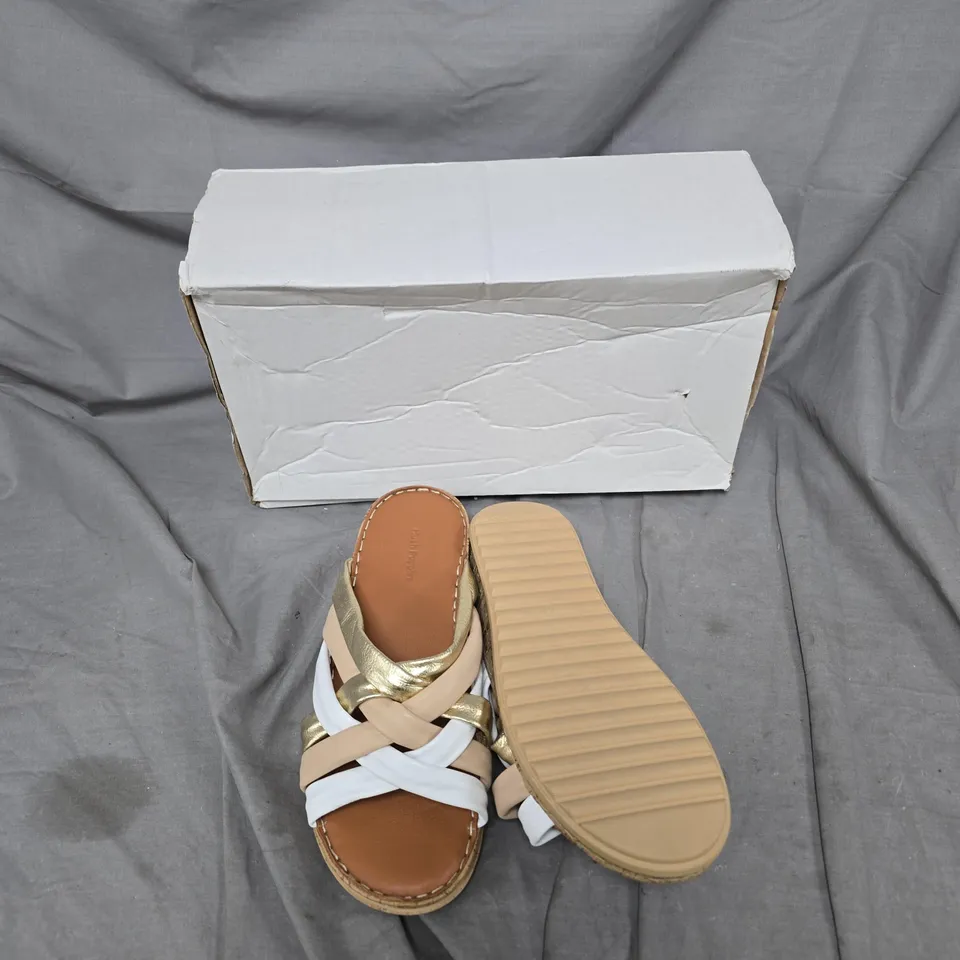 HUSH PUPPY WOMEN'S STRAPPY SANDALS – WHITE, BEIGE & GOLD –  BOXED - SIZE EUR 40 