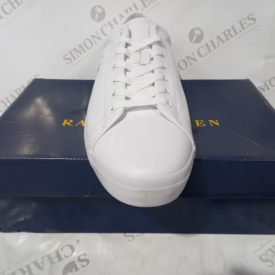 BOXED PAIR OF RALPH LAUREN POLO SHOES IN WHITE UK SIZE 12