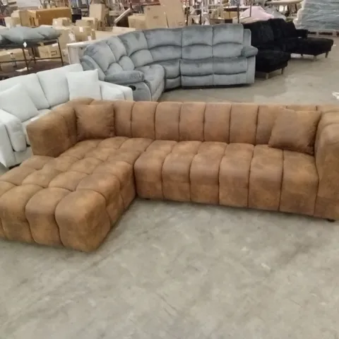 DESIGNER 5 SEATER FABRIC CORNER SOFA - BROWN