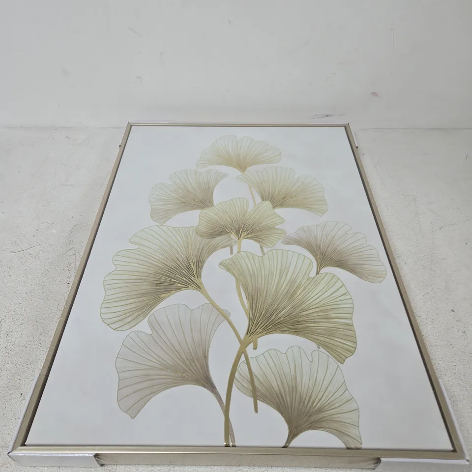 CAPPED CANVAS WITH GOLD FOIL GREEN GINGKO LEAF 50X70CM
