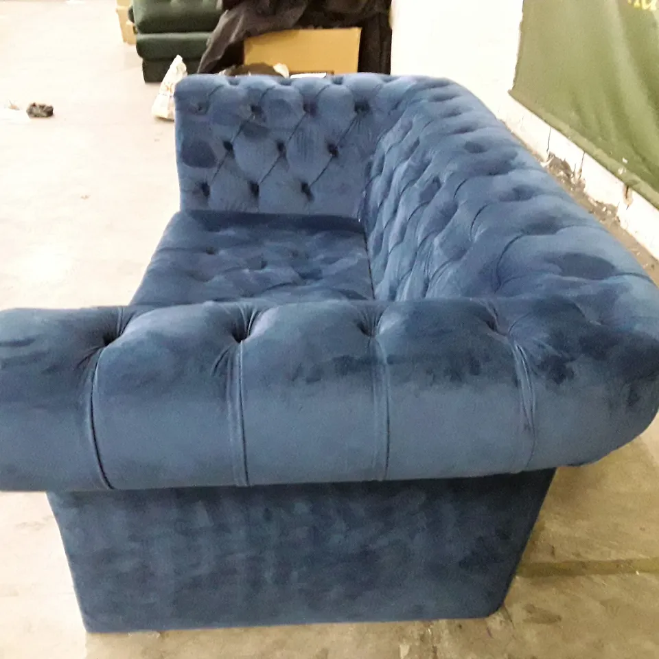 QUALITY DESIGNER BENNER 172CM VELVET SCROLL ARM BENNERFIELD LOVESEAT - DARK BLUE FABRIC