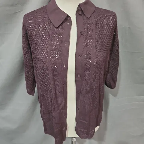 HUSH PATCHWORK STITCH KNITTED TOP IN CHOCOLATE BROWN SIZE S/M