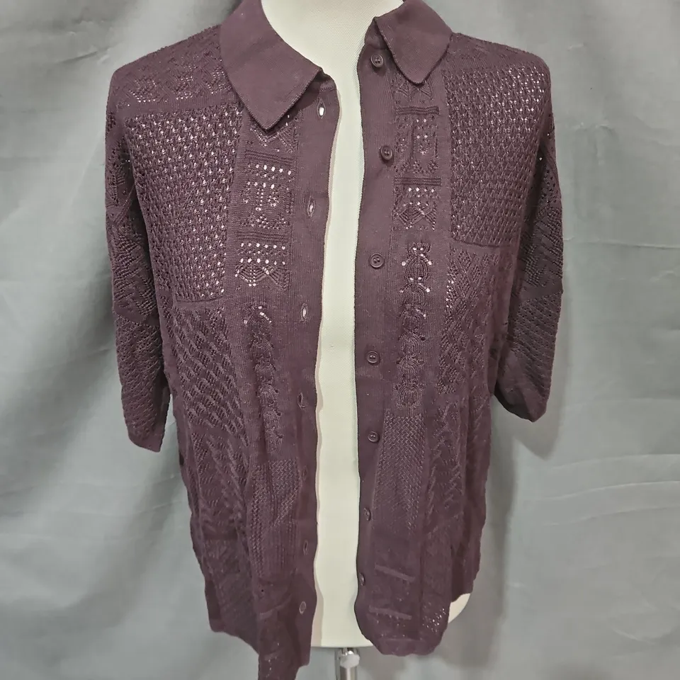 HUSH PATCHWORK STITCH KNITTED TOP IN CHOCOLATE BROWN SIZE S/M