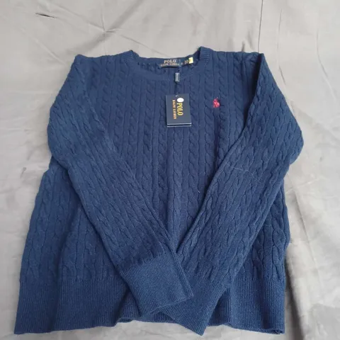 POLO RALPH LAUREN CABLE KNIT SWEATER IN NAVY SIZE S