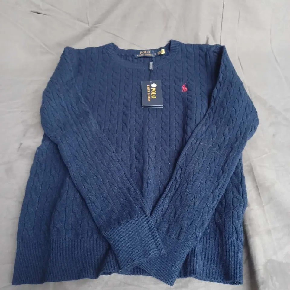 POLO RALPH LAUREN CABLE KNIT SWEATER IN NAVY SIZE S