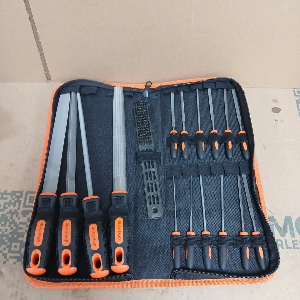 AOSUP PROFESSIONAL METAL FILE SET – 17 PIECE IN ORANGE ZIP CASE 