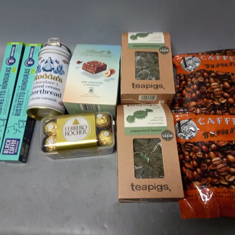 LOT OF APPROXMATELY 8 ITEMS TO INCLUDE  - LINDT CHOCO WAFER, TEAPIGS PEPPER,INT LEAVES, AND FERRERO ROCHER ETC. 