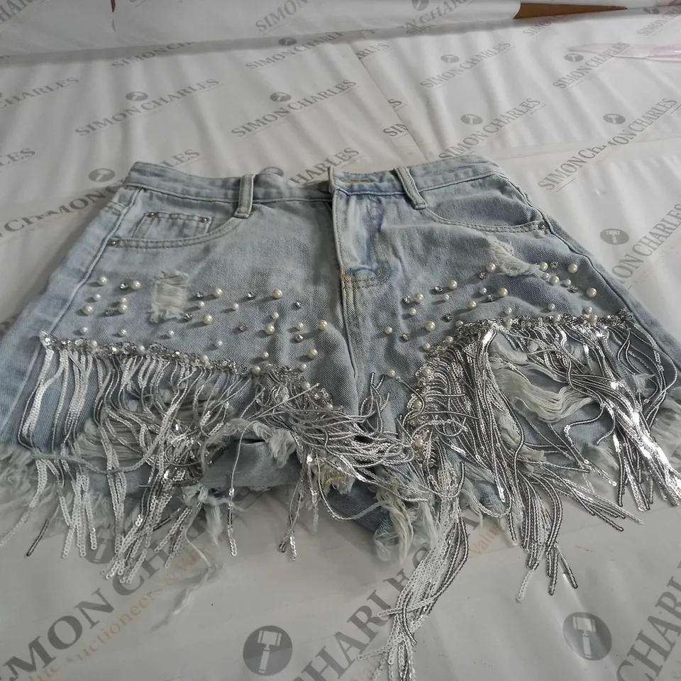 LADIES STUDDED FRILL DEIN JEANS - S