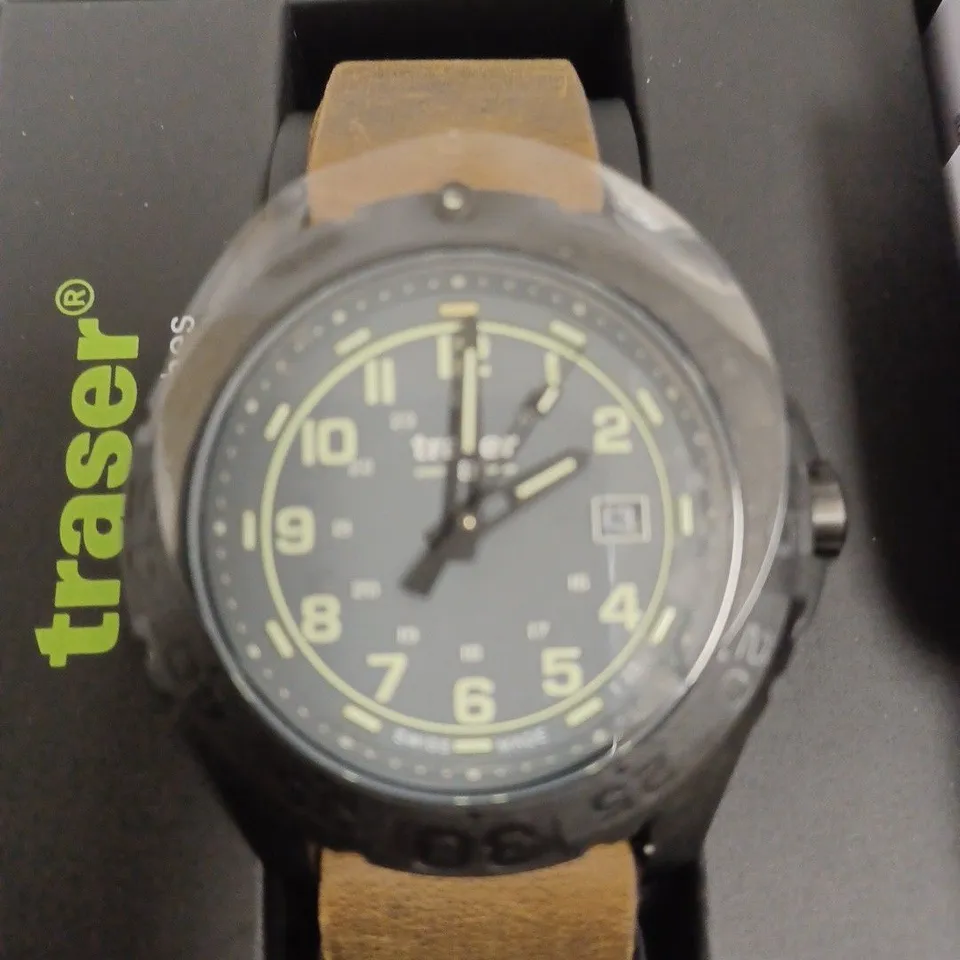 BOXED TRASER GENUINE LEATHER STRAP WATCH BROWN