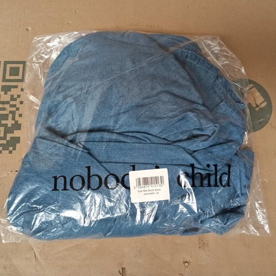 BAGGED NOBODY'S CHILD TULLA MIDI DENIM DRESS IN BLUE SIZE UK 16