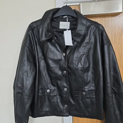 DANNII MINOGUE FAUX LEATHER JACKET - BLACK - SIZE 12