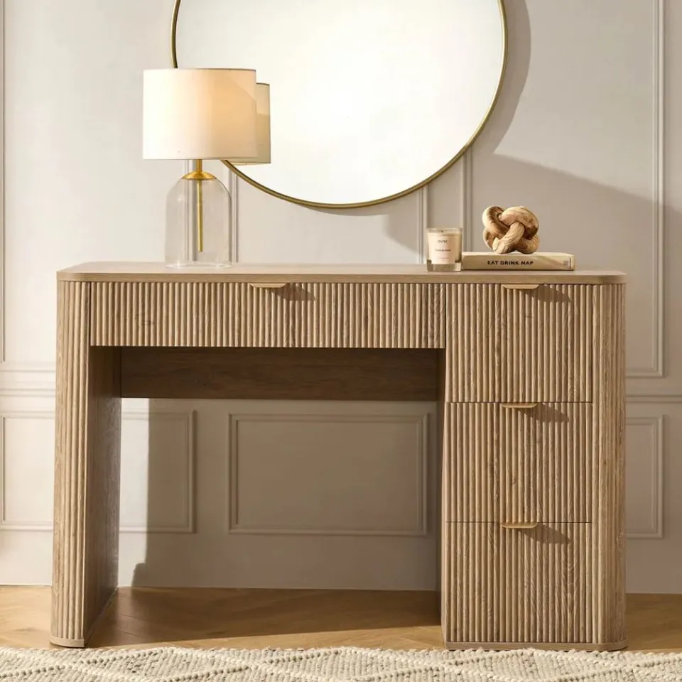 BOXED DUSK HATTIE LARGE DRESSING TABLE WITH DRAWERS - LIGHT WOOD (1 BOX)