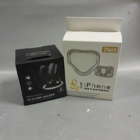 APPROXIMATELY 10 SMARTPHONE ACCESSORIES TO INCLUDE USB TRAVEL ADAPTER & SILICONE SUCKER
