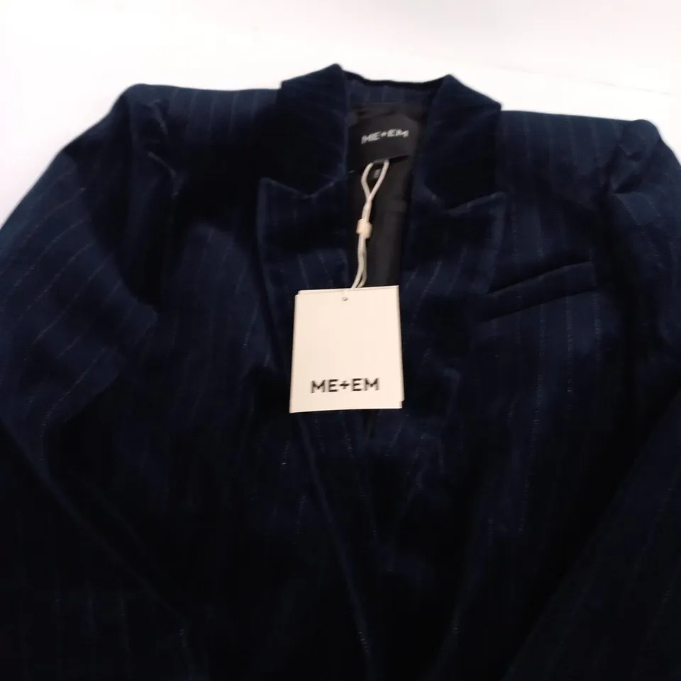 ME+EM PINSTRIPE VELVET SHARP-SHOULDER BLAZER NAVY - SIZE UK 6