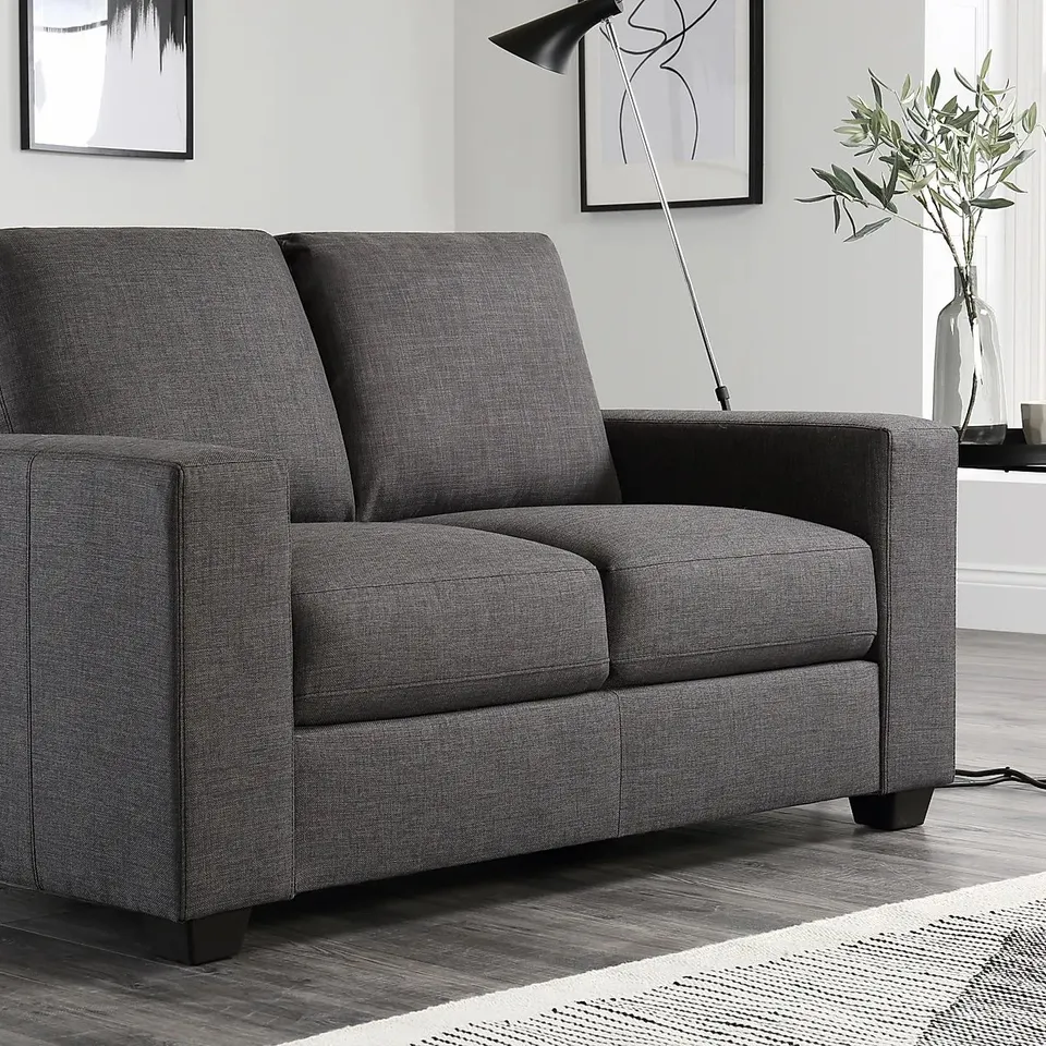 BOXED DESIGNER MISSION SLATE GREY FABRIC TWO SEATER SOFA