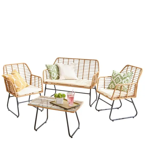 BOXED NEO 4 SEATER CREAM BAMBOO GARDEN SET (1 BOX) - COLLECTION ONLY