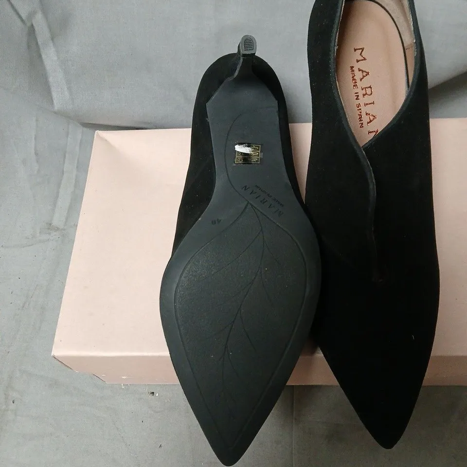 MARIAN DESIGNER SHOES – BLACK SUEDE POINTED-TOE PUMPS, UK 7 (EU 40)
