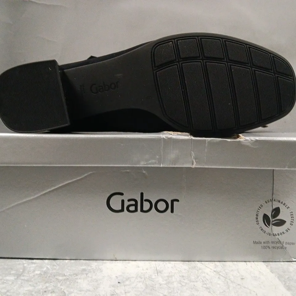 BOXED PAIR OF GABOR CLOSED TOE LOW BLOCK HEEL SHOE SIN BLACK SIZE UK 6