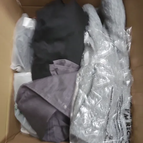 LARGE BOX OF APPROXIMATELY 25 ASSORTED CLOTHING ITEMS IN VARIOUS COLOURS, STYLES AND SIZES - COLLECTION ONLY