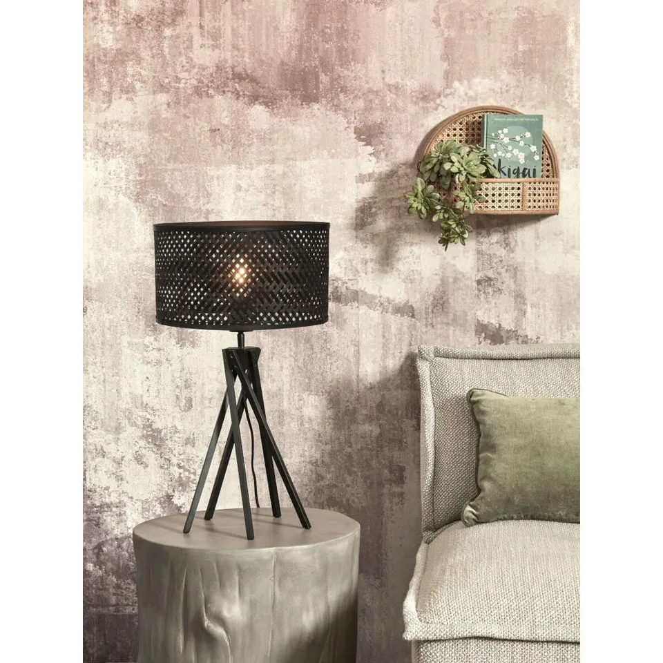 BOXED BLACK 32CM FLOOR AND TABLE LAMP SET