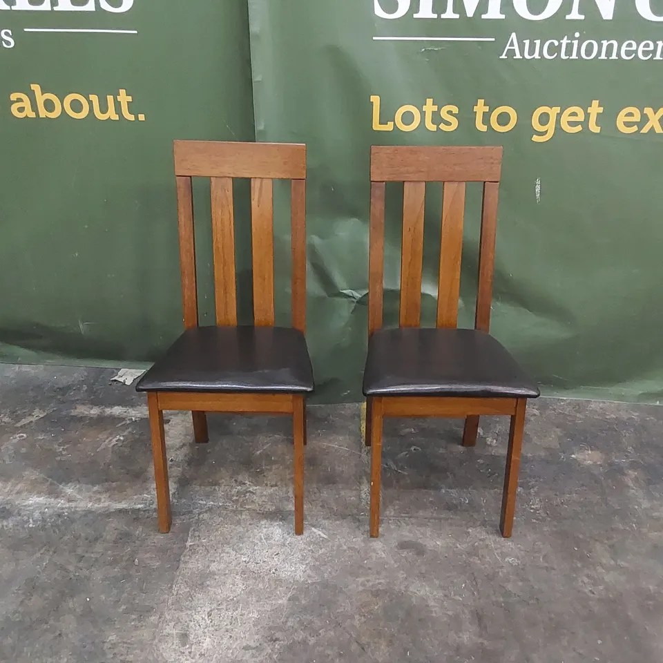 SET OF 2 CHESTER DARK WOOD DINING CHAIRS WITH BROWN SEAT PADS 