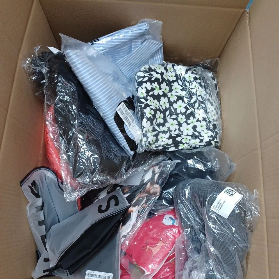 BOX OF APPROXIMATELY 15 ASSORTED ITEMS TO INCLUDE SHEIN TOP, ASOS TOP, BATMAN JUMPER ETC