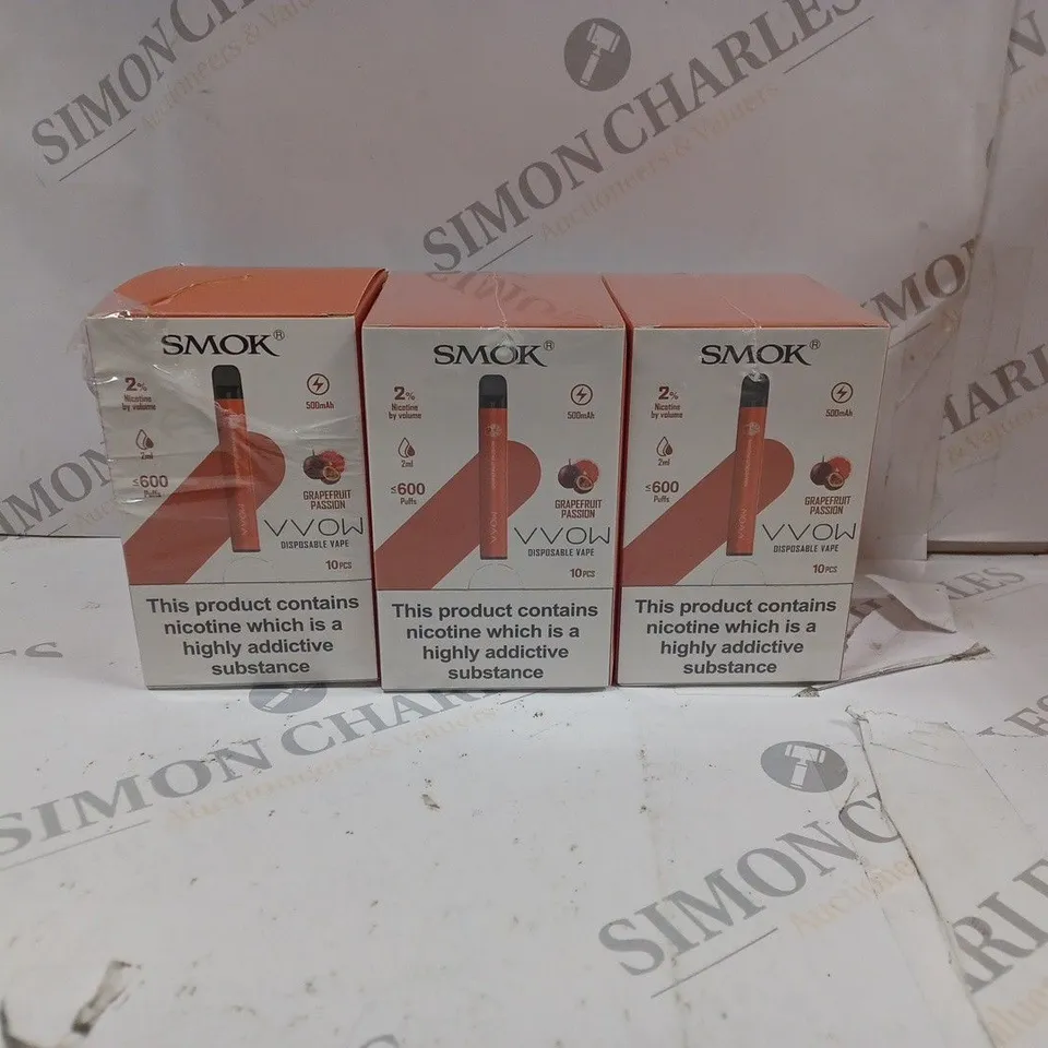 BOX OF 30 SMOK 2% VVOW GRAPEFRUIT PASSION DISPOSABLE VAPES