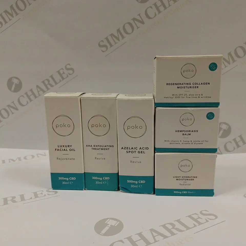 LOT OF 6 POKO BEAUTY PRODUCTS TO INCLUDE MOISTURISER, SPOT GEL, FACIAL OIL ETC. 