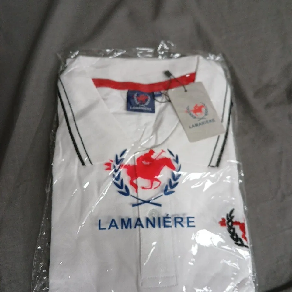 LAMANIERE POLO SHIRT – WHITE WITH CREST EMBLEM SIZE XXL