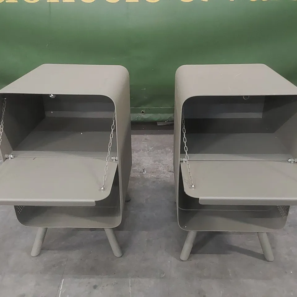 SET OF 2 INDUSTRIAL METAL BEDSIDE TABLES - SAGE GREEN