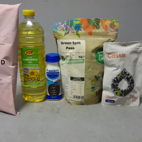 TOTE OF APPROXIMATELY 15 ASSORTED FOOD ITEMS TO INCLUDE - AIR UP CASSIS , SUNFLOWER OIL , GRIND HOUSE BLEND ETC