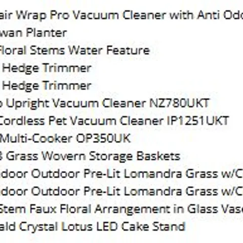 PALLET OF ASSORTED PRODUCTS TO INCLUDE SHARK VACUUMS, NINJA MULTI COOKEER AND FLYMO HEDGE TRIMMERS