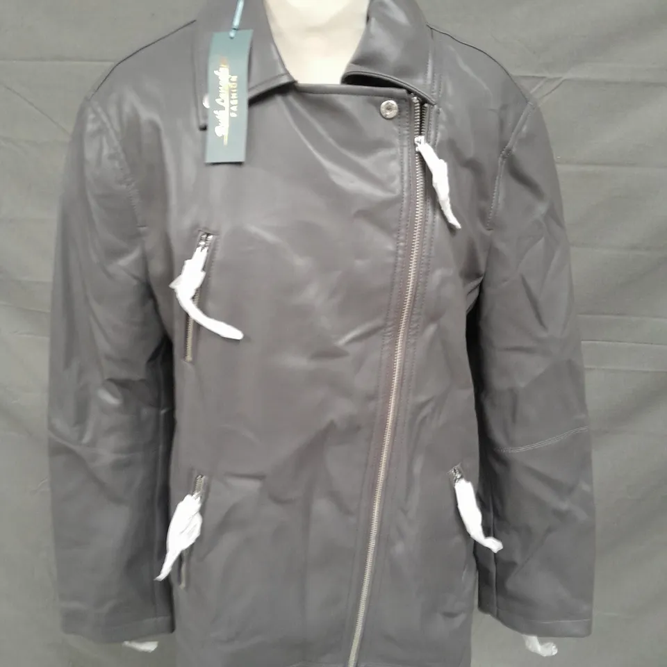 RUTH LANGSFORD FAUX LEATHER JACKET IN CHARCOAL - 14